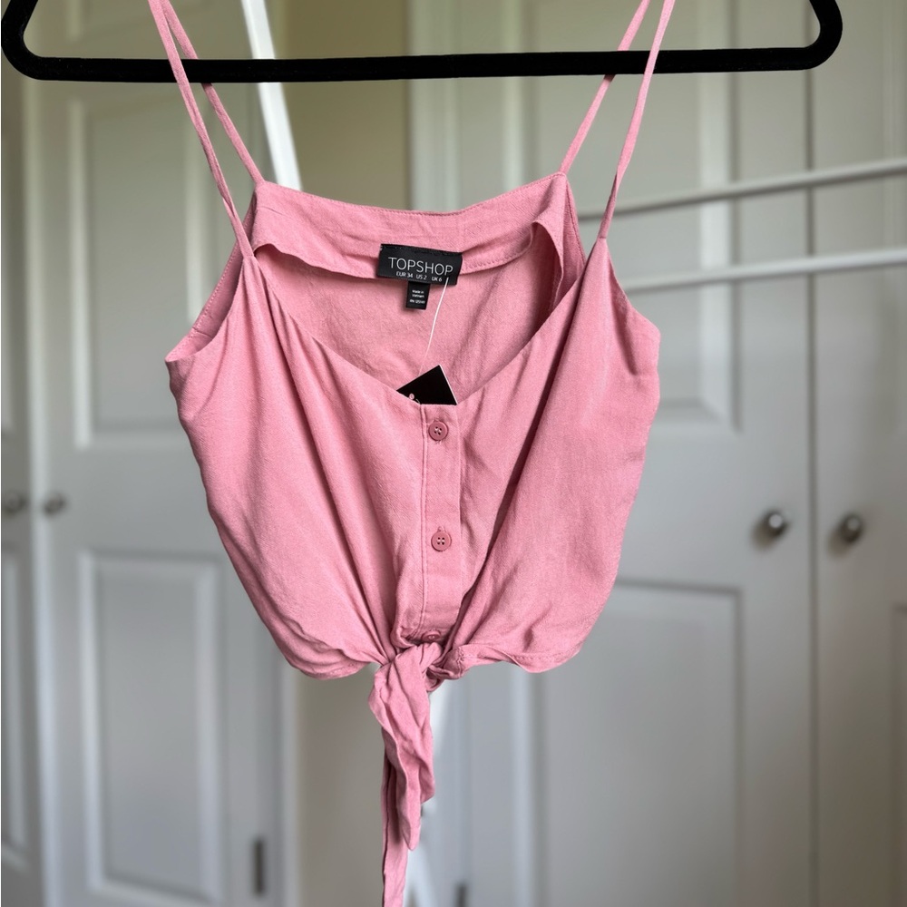 Topshop Pink Tie-Front Crop Top